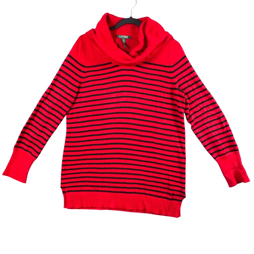 Lauren Ralph Lauren Preppy Cowl Neck Stripe Sweater‎ Women's L Old Money